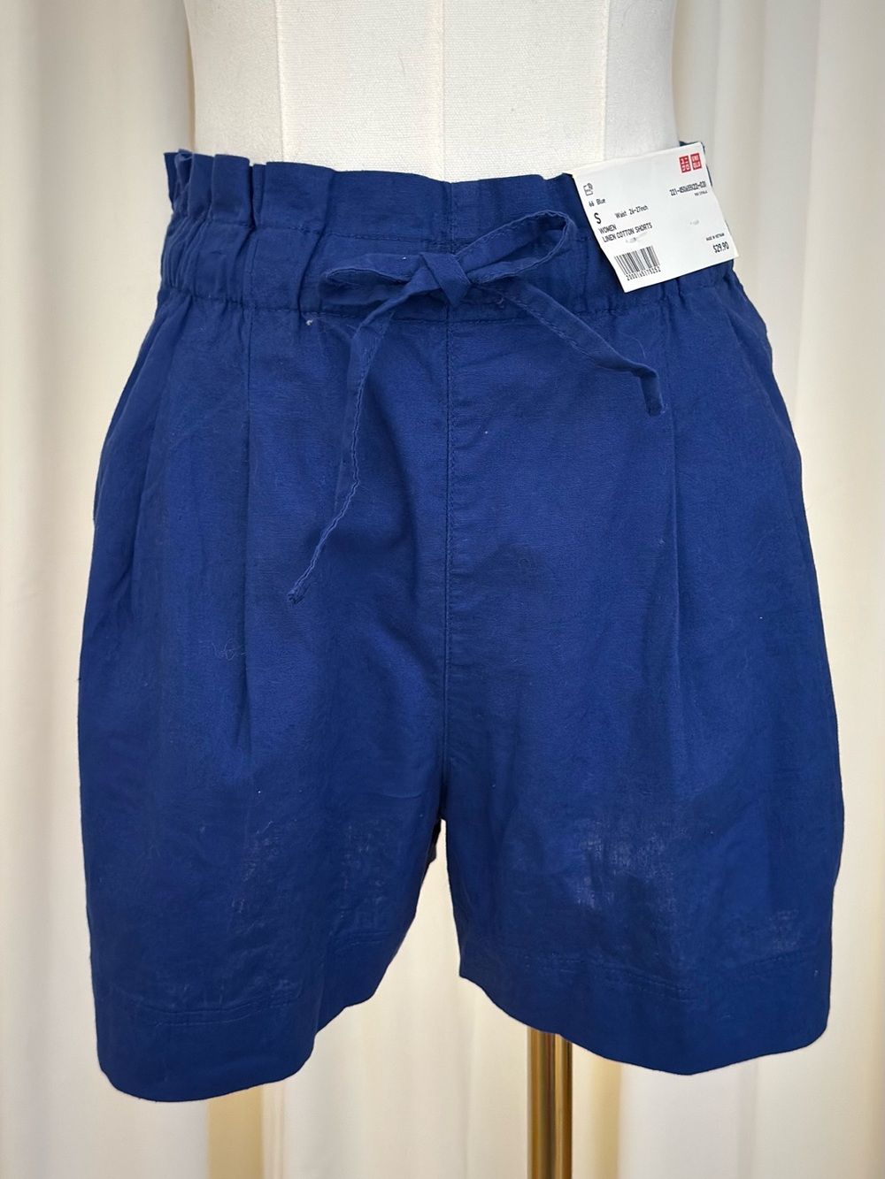 Uniqlo Royal Blue High-Waist Paperbag Shorts